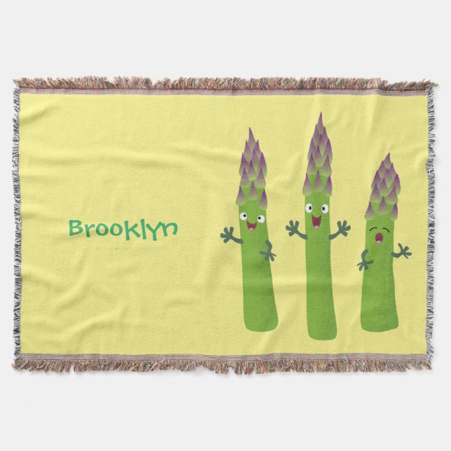 Cute asparagus singing vegetable trio cartoon throw blanket (Front)
