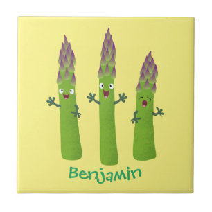 Cute asparagus singing vegetable trio cartoon tile