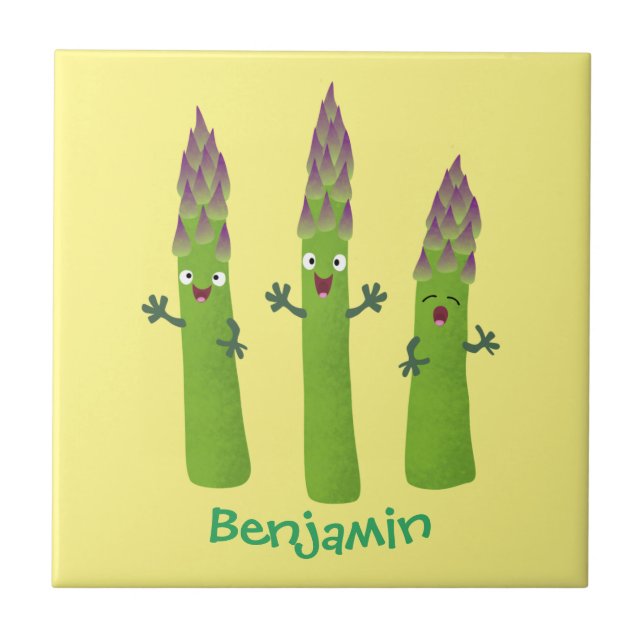 Cute asparagus singing vegetable trio cartoon tile (Front)