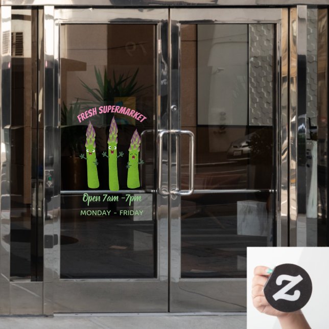 Cute asparagus singing vegetable trio cartoon window cling (Office Door)