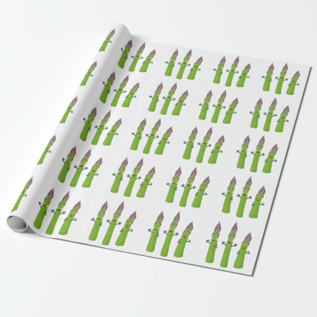 Cute asparagus singing vegetable trio cartoon wrapping paper (Unrolled)