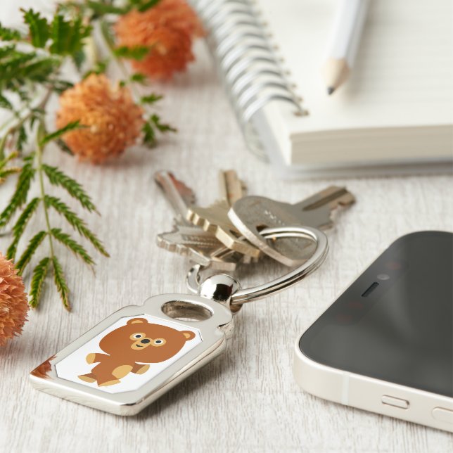 Cute Assertive Cartoon Bear Metal Keychain (Side)