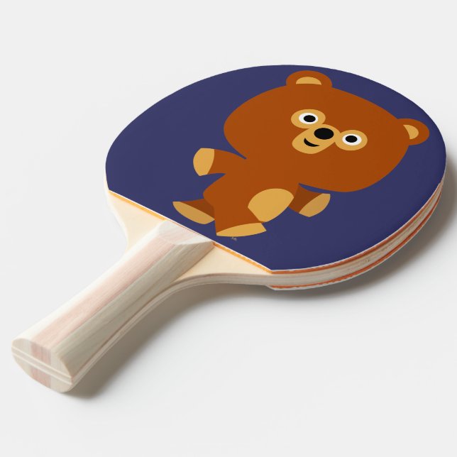 Cute Assertive Cartoon Bear Ping Pong Paddle (Front Angle)