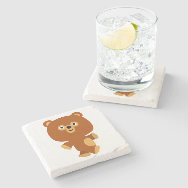 Cute Assertive Cartoon Bear Stone Coaster (Side)