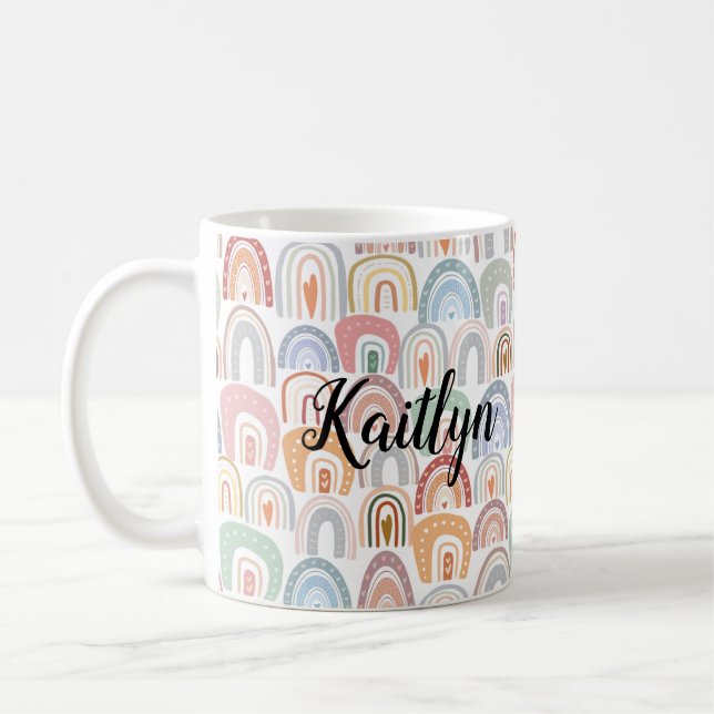 Cute Assorted Colourful Rainbow Personalised Coffee Mug (Left)