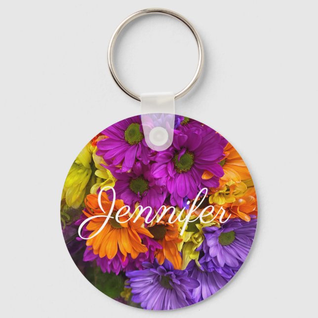 Cute Assorted Flowers  Key Ring (Front)