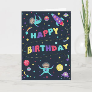 Cute Astro Sloth Happy Birthday Card