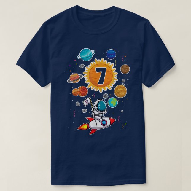 Cute Astronaut 7th Birthday 7 Years Old Birthday B T-Shirt (Design Front)