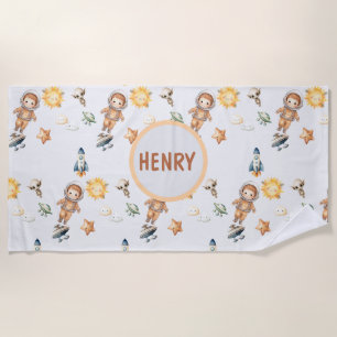 Cute Astronaut and Adorable Space Adventure Beach Towel