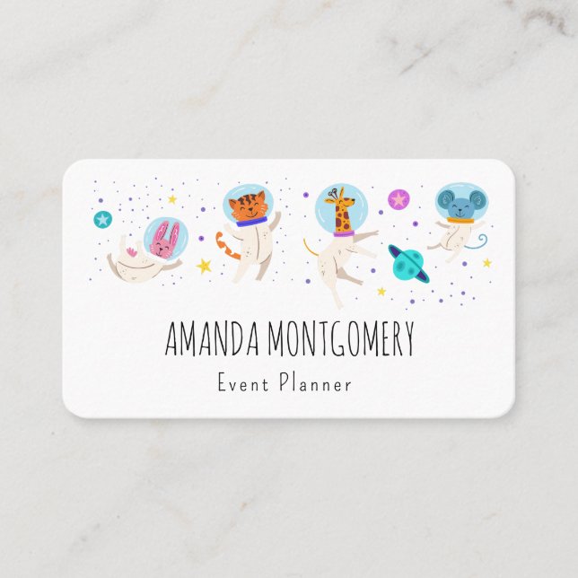 Cute Astronaut Animals Floating in Space Business Card (Front)