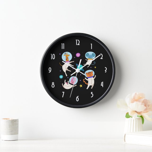Cute Astronaut Animals Floating in Space Clock (Home)