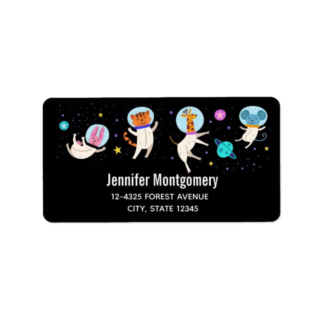 Cute Astronaut Animals Floating in Space Label (Front)