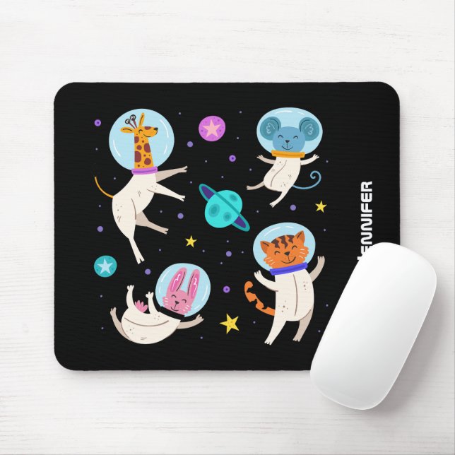 Cute Astronaut Animals Floating in Space Mouse Mat (With Mouse)