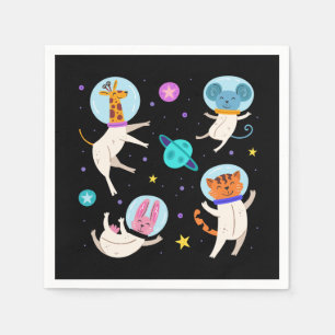 Cute Astronaut Animals Floating in Space Napkin