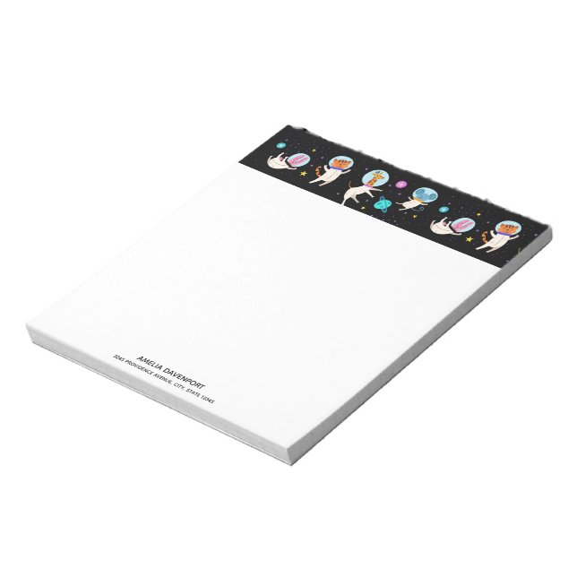 Cute Astronaut Animals Floating in Space Notepad (Rotated)