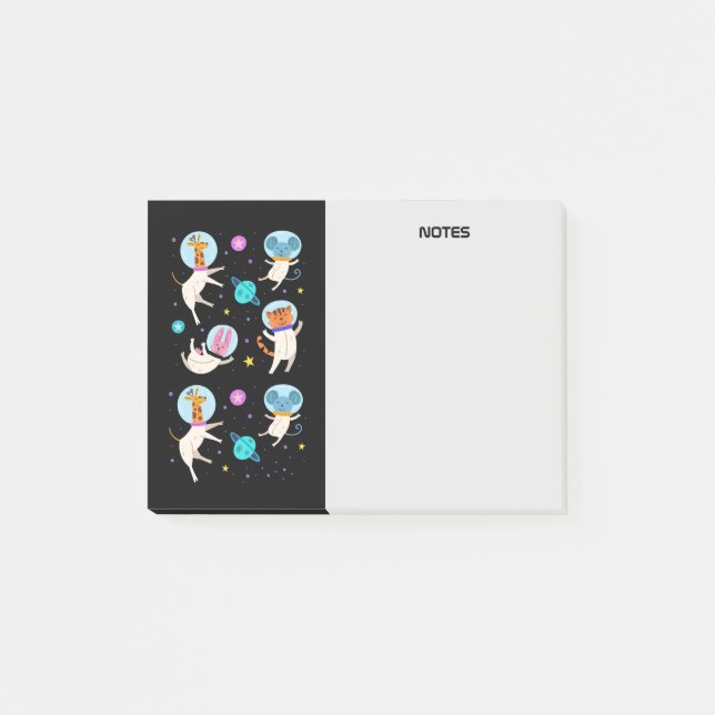 Cute Astronaut Animals Floating in Space Post-it Notes (Front)