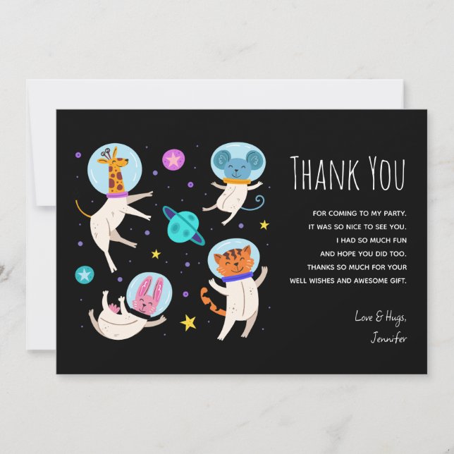 Cute Astronaut Animals Floating in Space Thank You Card (Front)