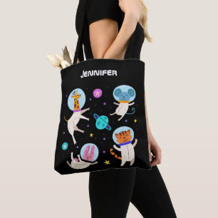 Cute Astronaut Animals Floating in Space Tote Bag