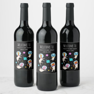 Cute Astronaut Animals in Space - Event Welcome Wine Label
