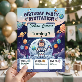 Cute Astronaut Birthday Invitation for Kids