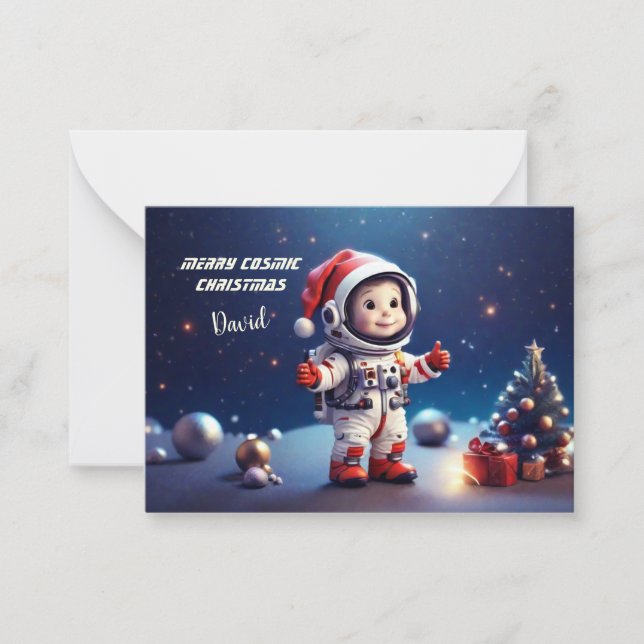 Cute Astronaut boy Celebrating Christmas in Cosmos Card (Front)