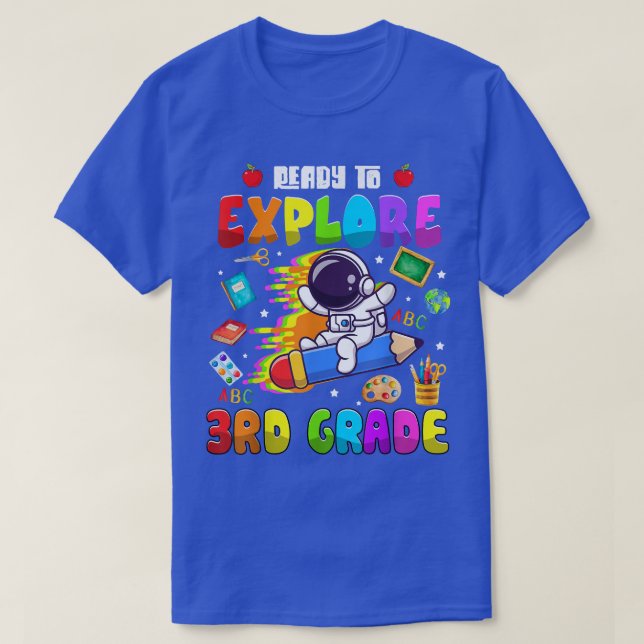 Cute Astronaut Boys Girls Ready to Eplore 3rd Grad T-Shirt (Design Front)