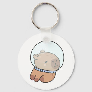 Cute Astronaut Capybara in Space Helmet Kawaii Key Ring