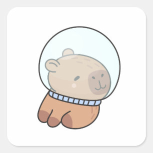 Cute Astronaut Capybara in Space Helmet Kawaii Square Sticker