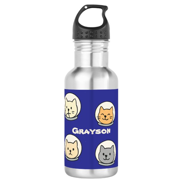 Cute Astronaut Cat Bottle With Name (Front)