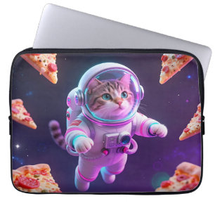 Cute Astronaut Cat Floating Pizza Space Adventure Laptop Sleeve