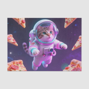 Cute Astronaut Cat Floating Pizza Space Adventure Tissue Paper