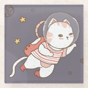 Cute Astronaut Cat Glass Coaster