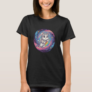 Cute Astronaut Cat in Rainbow Galaxy Space Pride T-Shirt