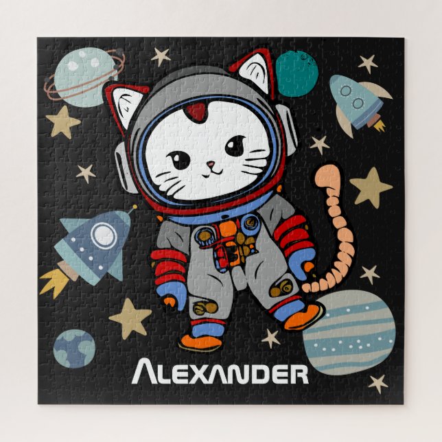 Cute astronaut cat in space  jigsaw puzzle (Vertical)