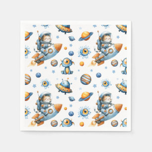 Cute Astronaut Cat Outer Space Cosmic Pattern  Napkin