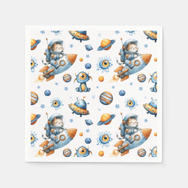 Cute Astronaut Cat Outer Space Cosmic Pattern  Napkin (Front)