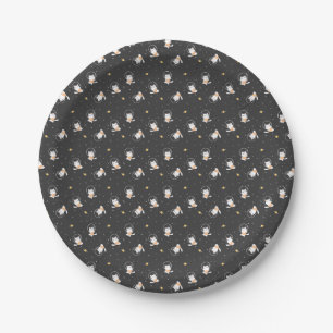 Cute astronaut cat pattern with black background paper plate