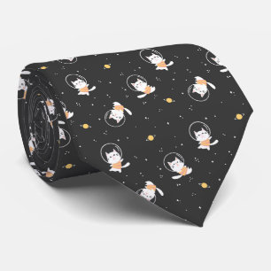 Cute astronaut cat pattern with black background tie