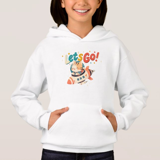 Cute astronaut cat riding rocket in space (Front)