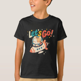 Cute astronaut cat riding rocket in space T-Shirt