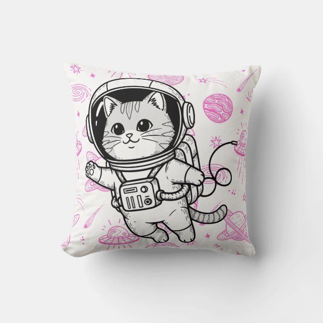 Cute Astronaut Cat Space Pattern Personalised Kids Cushion (Front)