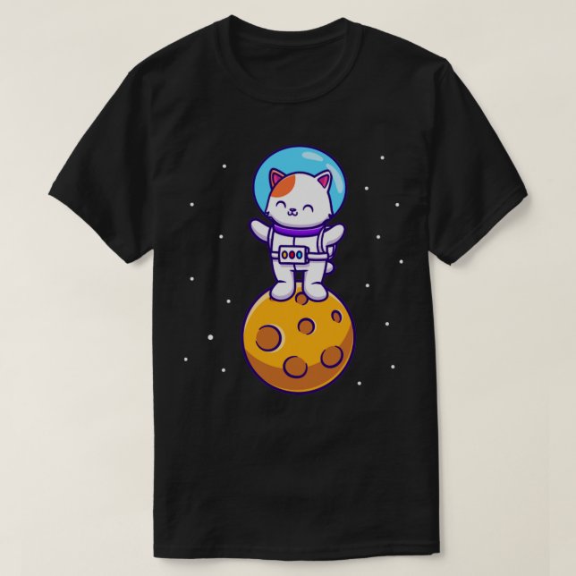 Cute Astronaut Cat Standing On Moon T-Shirt (Design Front)