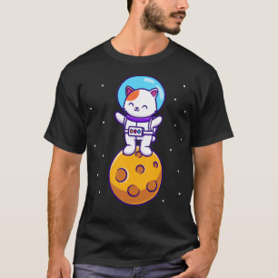 Cute Astronaut Cat Standing On Moon T-Shirt