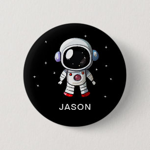 Cute Astronaut Custom Name Boys Button