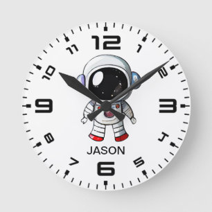 Cute Astronaut Custom Name Boys Watch Round Clock