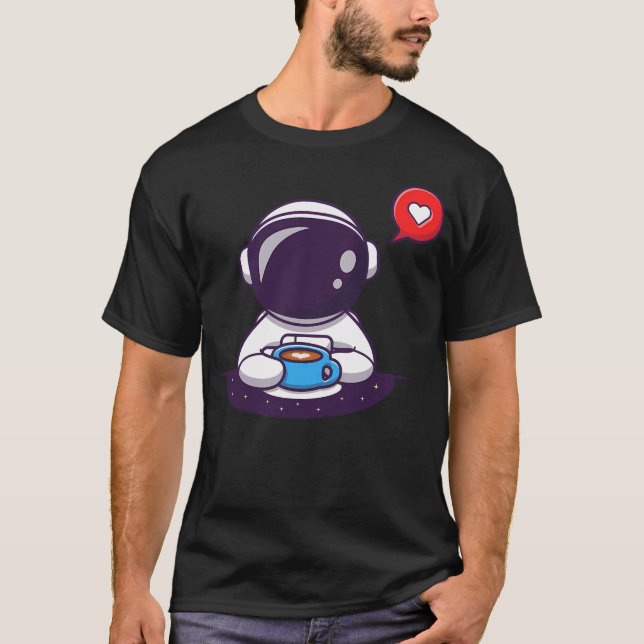 Cute Astronaut Drinking Coffee T-Shirt (Front)