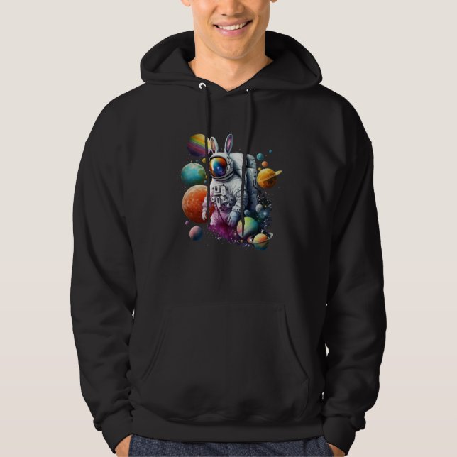 Cute Astronaut Easter Bunny Rabbit Floating in Spa Hoodie (Front)