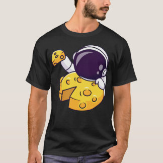 Cute Astronaut Eating Cheese Pizza Moon Cartoon. T-Shirt