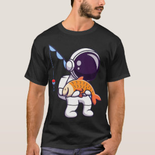 Cute astronaut fisherman carrying a fish cartoon T-Shirt