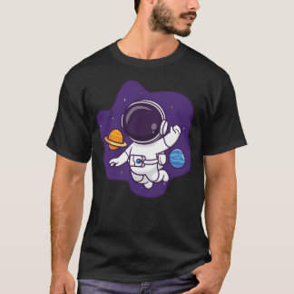 Cute Astronaut Floating In Space With Planet T-Shirt